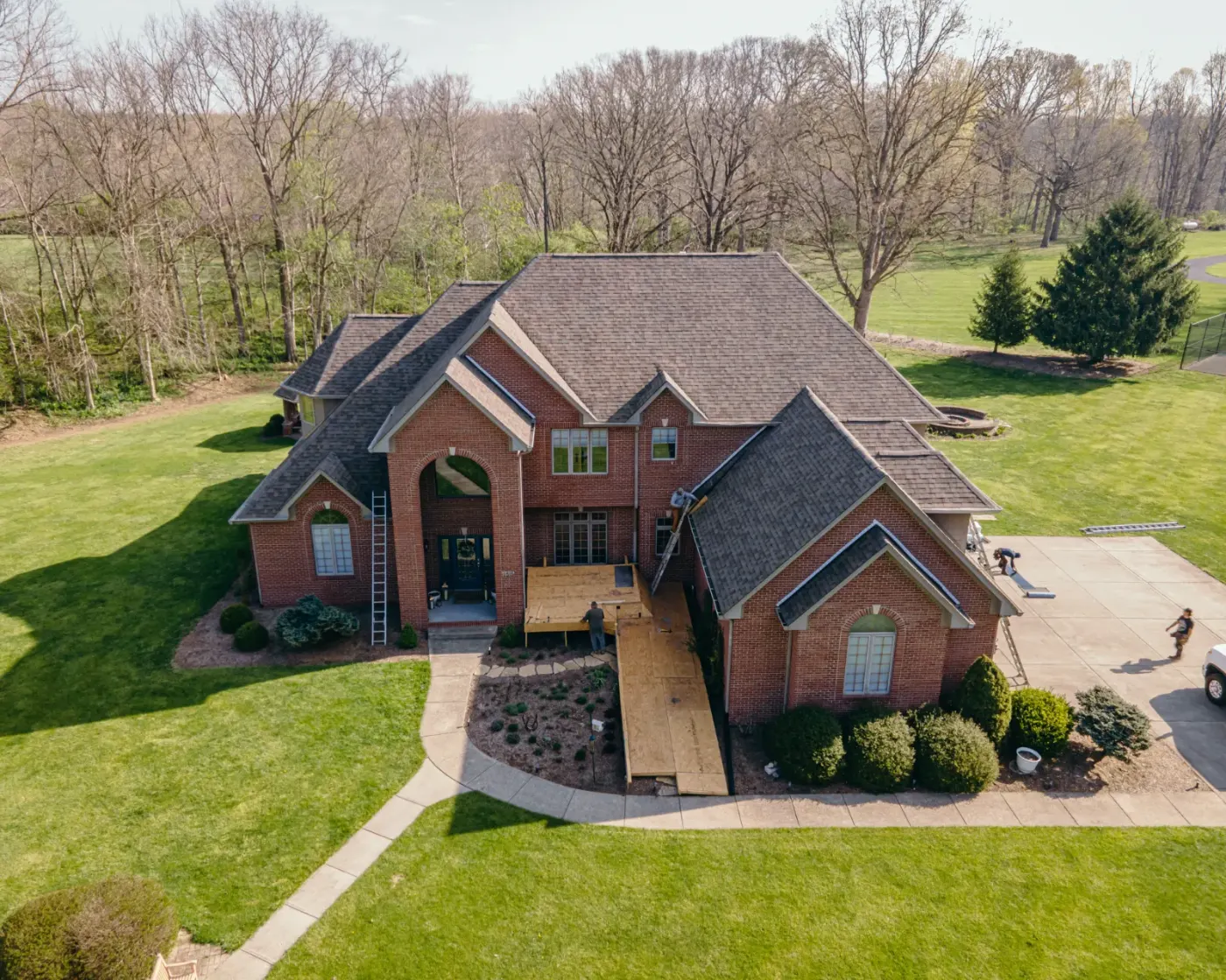 Roof repair work in progress on Carmel Indiana home